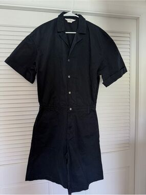 Zara Man Black Brushed Cotton Shorts Jumpsuit